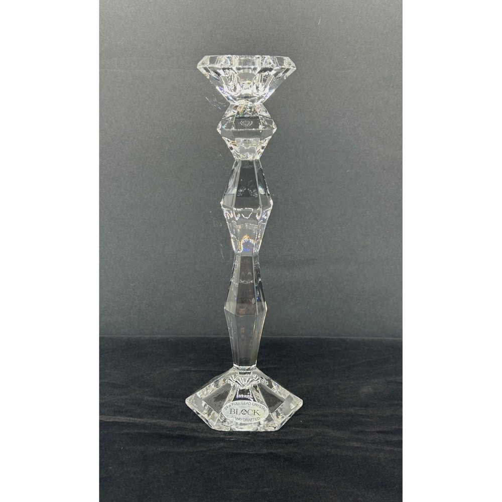 Block 24% Full Lead Crystal Hand Crafted 10" Faceted Candlestick Holder Clear